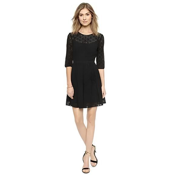 REBECCA MINKOFF $398 Black Mesh Lace Fit & Flare Dress Open Back Size 6 - Picture 1 of 5